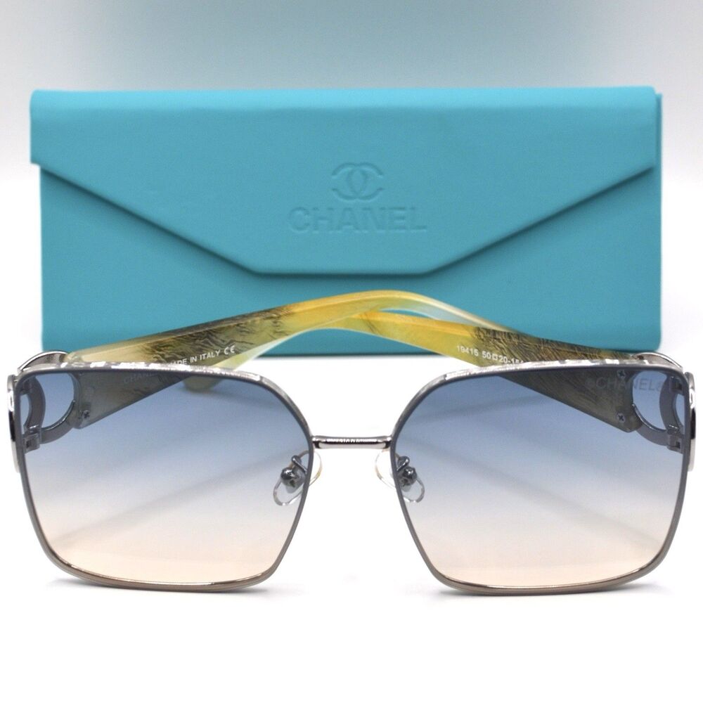 Chanel Women’s Square Sunglasses Blue Gradient Silver Metal 50-20-151
